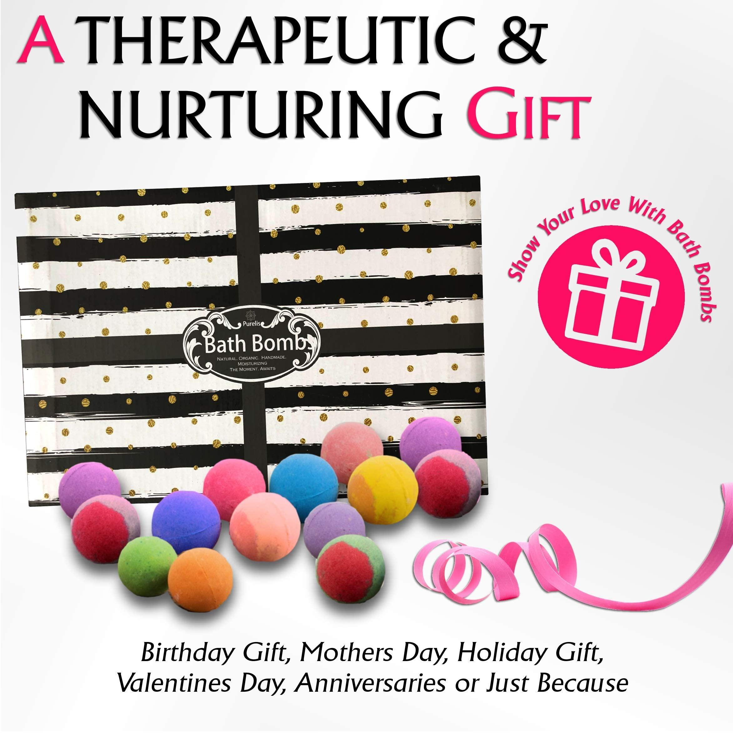 Purelis Valentines Day Bath Bombs Gift Set for Women and Men. 24 Luxury Bath Bombs Individually Wrapped Bulk Moisturizing Organic Bath Bombs for Women, Men Kids! Best Bath Bomb Set for Teens! Gifts for Him