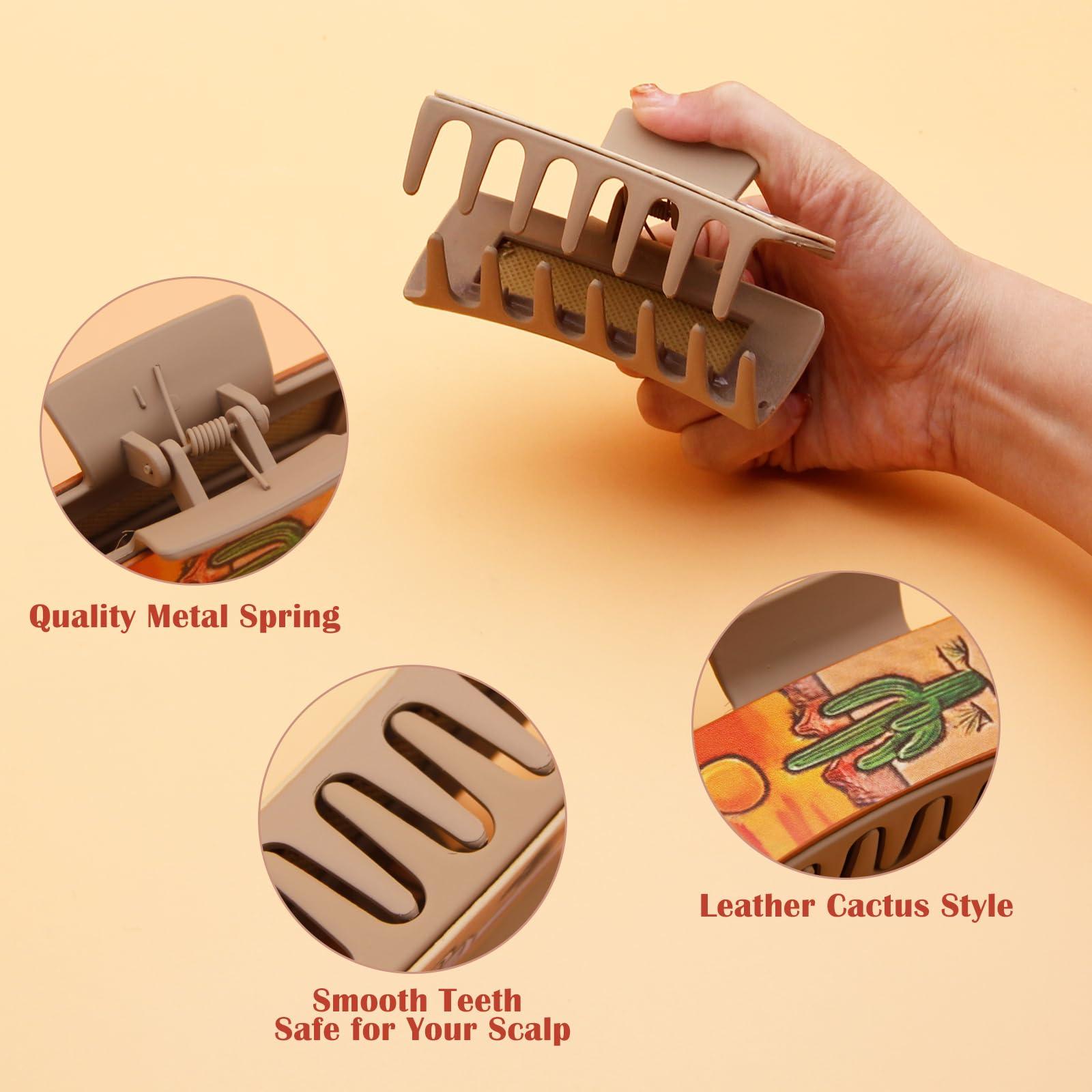 FALERII Cactus Leather Western Claw Hair Clips, 3PCS Thick Hair Clips for Women