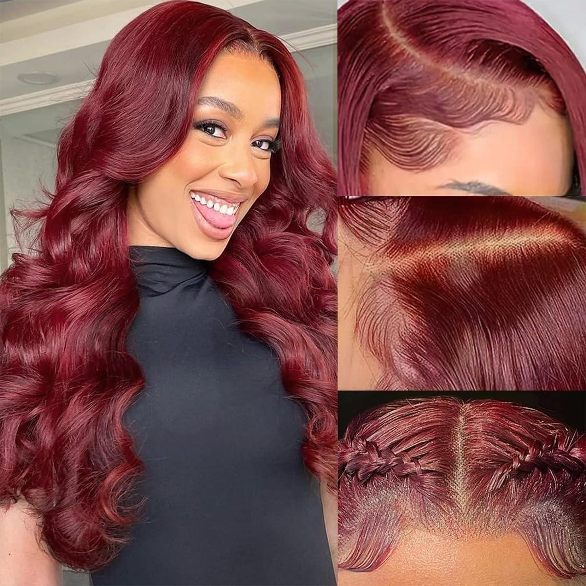 magicjoy magicjoy 99J 13x6 HD Lace Front Wigs Human Hair Pre Plucked Burgundy Lace Front Wigs Human Hair Body Wave 180% Density Glueless Red Wine Wigs for Women Human Hair Red Lace Front Wig Body Wave 24 Inch