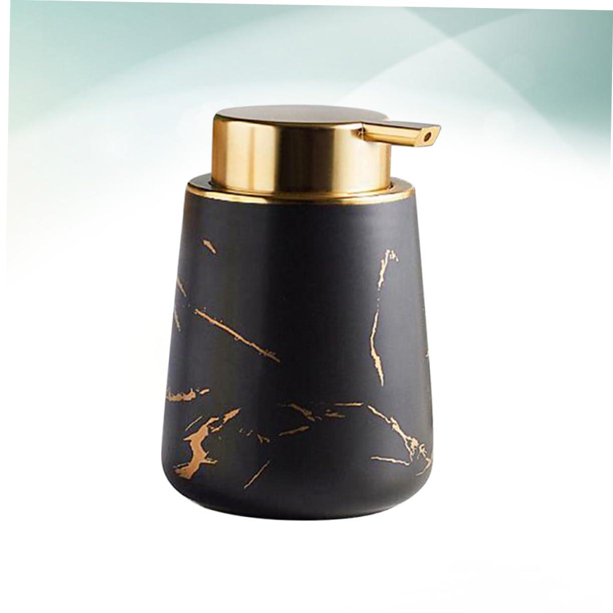 CANIGHT CANIGHT 400ML Ceramic Lotion Dispenser Portable Push Pump Bottle for Liquid Soap and Makeup Multi Purpose Travel Container Marbling Black Ideal for Toiletries and Travel Use