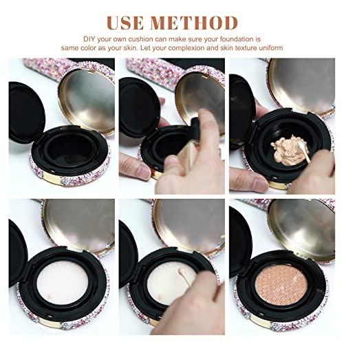 KEYPOWER KEYPOWER Makeup Powder Empty Box with Bling Diamond Loose Powder Compact Empty Container with Powder Puff and Mirror Refillable for Home or Trip (White)