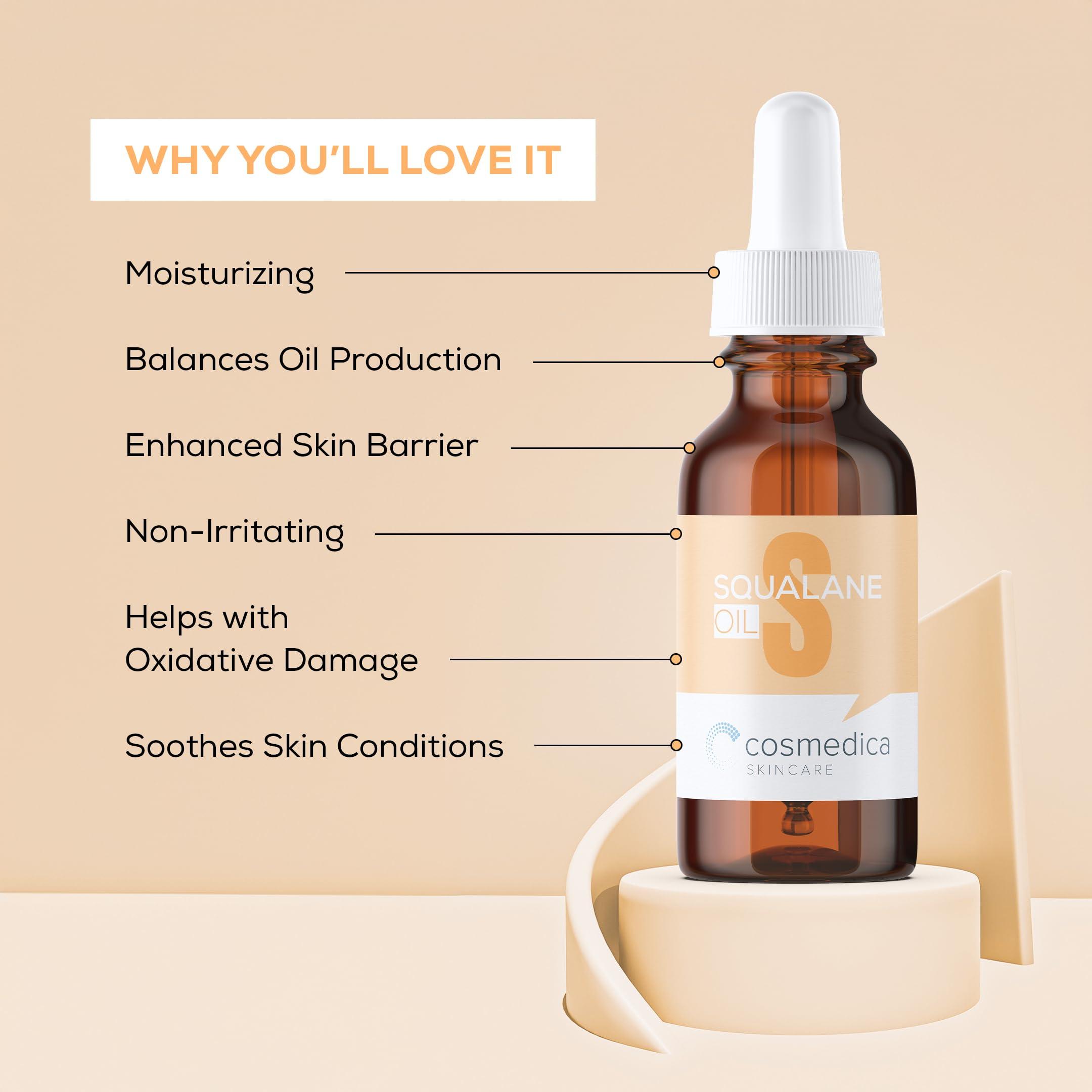 Cosmedica Skincare Cosmedica Skincare Squalane Oil - 100% Pure Olive-Derived Moisturizer for Soft, Balanced Skin - Hypoallergenic, Vegan - 1 Fl Oz