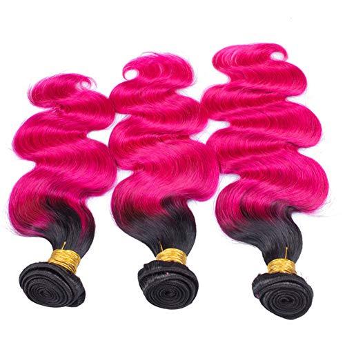 Tony beauty hair Tony Beauty Hair Peruvian Hot Pink Ombre Human Hair Body Wave Bundles Dark Roots #1B/Hot Pink Ombre Wavy Human Hair Weave Wefts Pink Ombre Hair Extensions 3/4 Bundles Lot (28 28 28)