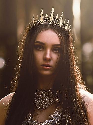 SWEETV SWEETV Gothic Crowns for Women Black Tiara Queen Crown Witch Hair Accessories for Costume Halloween Prom Party Gold