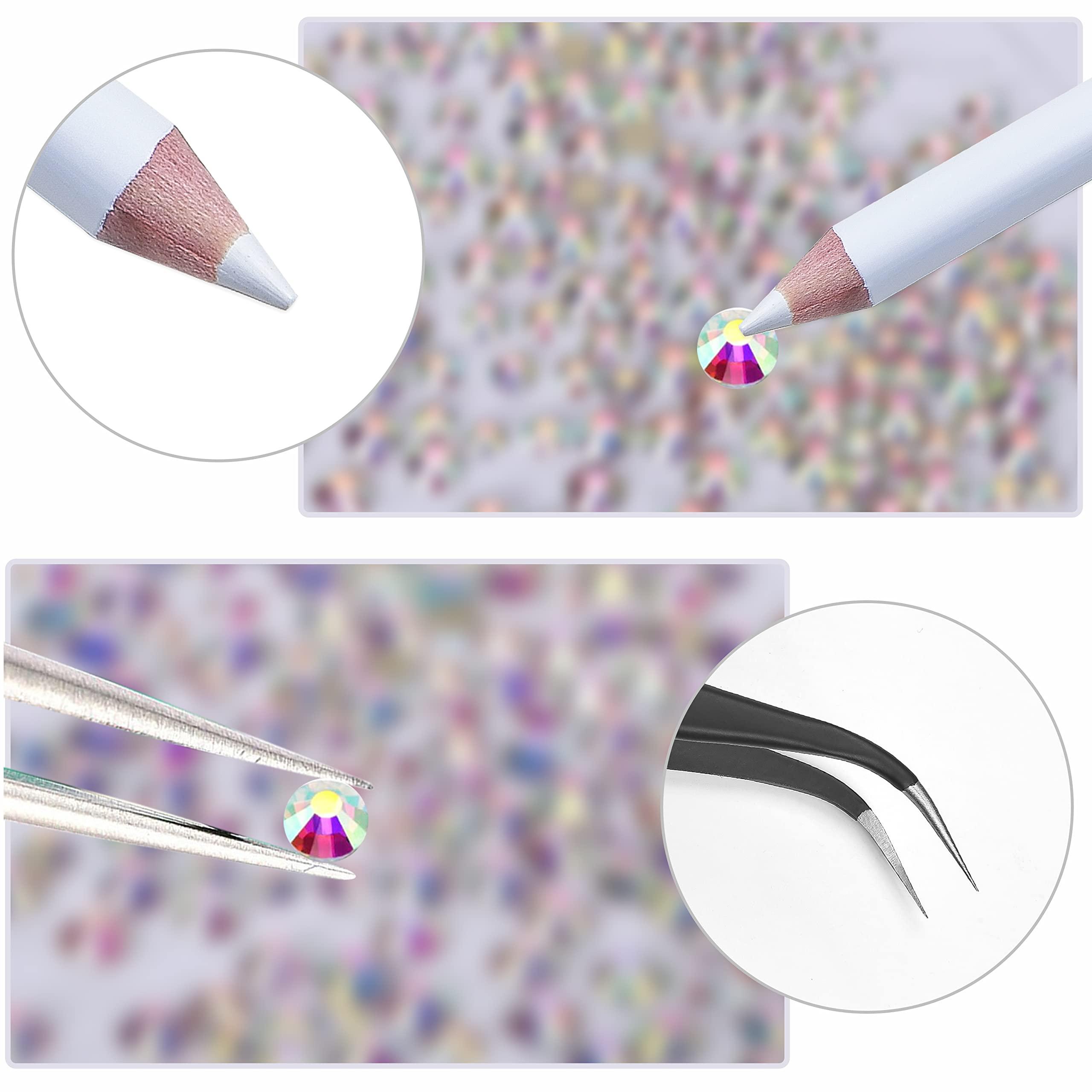 HINABTRU 8000Pcs Ultra Mini 1.2Mm Nail Rhinestones Iridescent Ab Pixie Crystals for Nails+3150Pcs ss4-ss20 ab Diamond Nails Stone Rhinestones for Crafts with Wax Pencil and Tweezers, HINABTRU