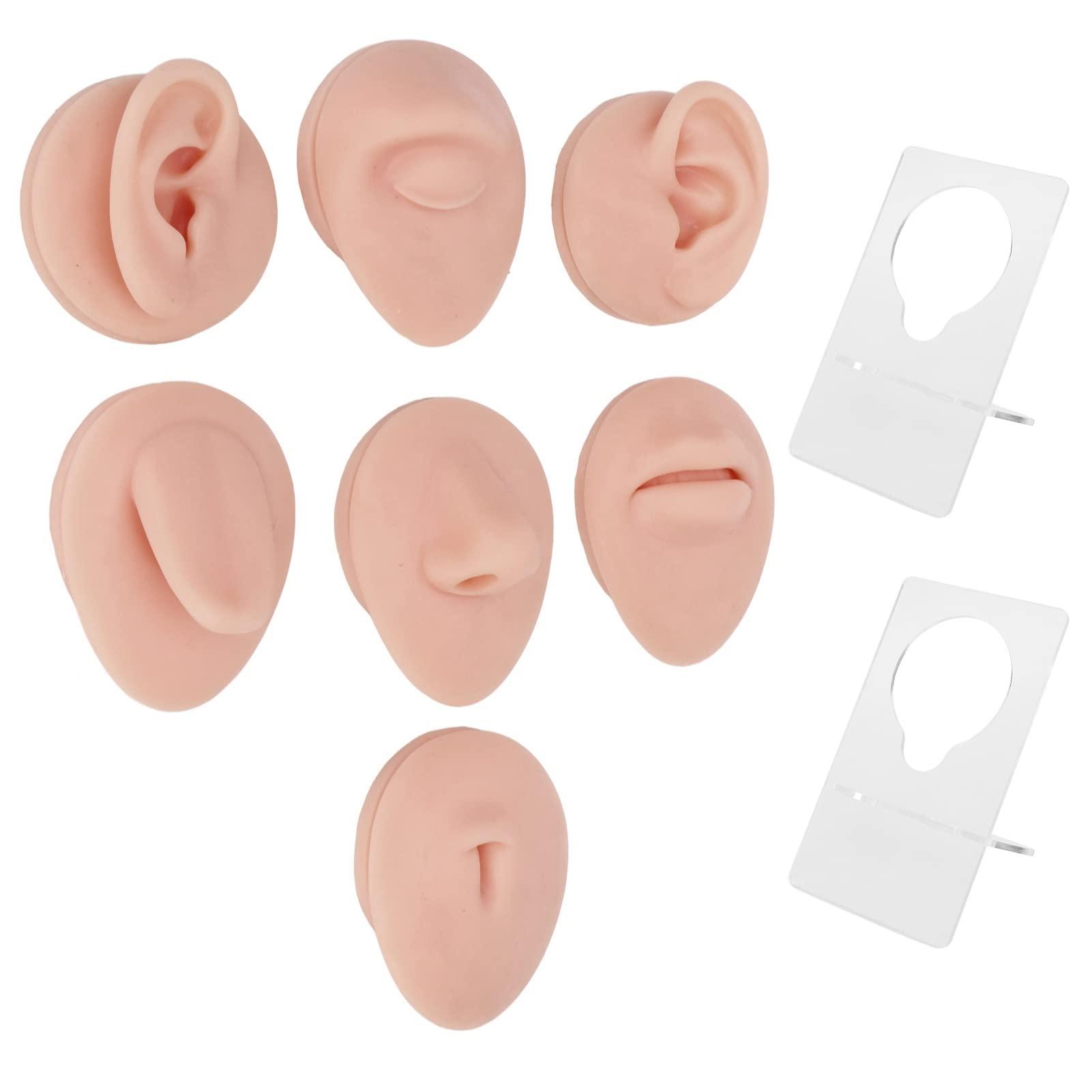 JTLB JTLB Body Piercing Kits, Silicone Piercing Body Model Soft Silicone Ear Mouth Nose Eye Tongue Navel Model with Display Rack for Piercing Practice (Medium Skin Color)