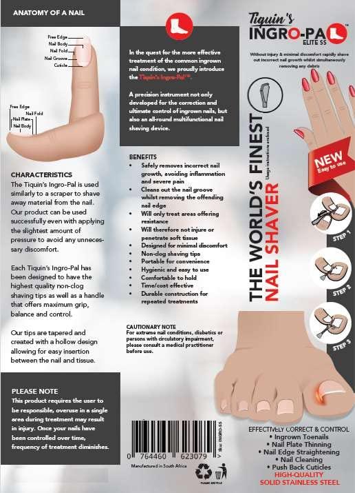 Chicago Medical Supply Tiquin's INGRO-PAL Ingrown Toenail Nail Shaver Tool Elite Solid Stainless Steel Dual Tip