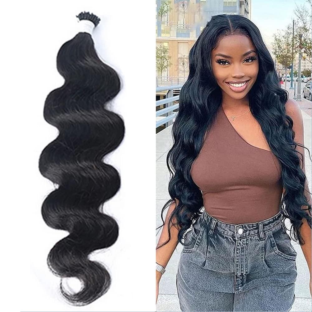 Kiss darling LASHES Micro Link I Tip Human Hair Extension Body Wave Pre Bonded Brazilian Remy Stick I Tip Hair Micro Beads Hair Extensions HUman Hair for Black Women 100g 20\"inch