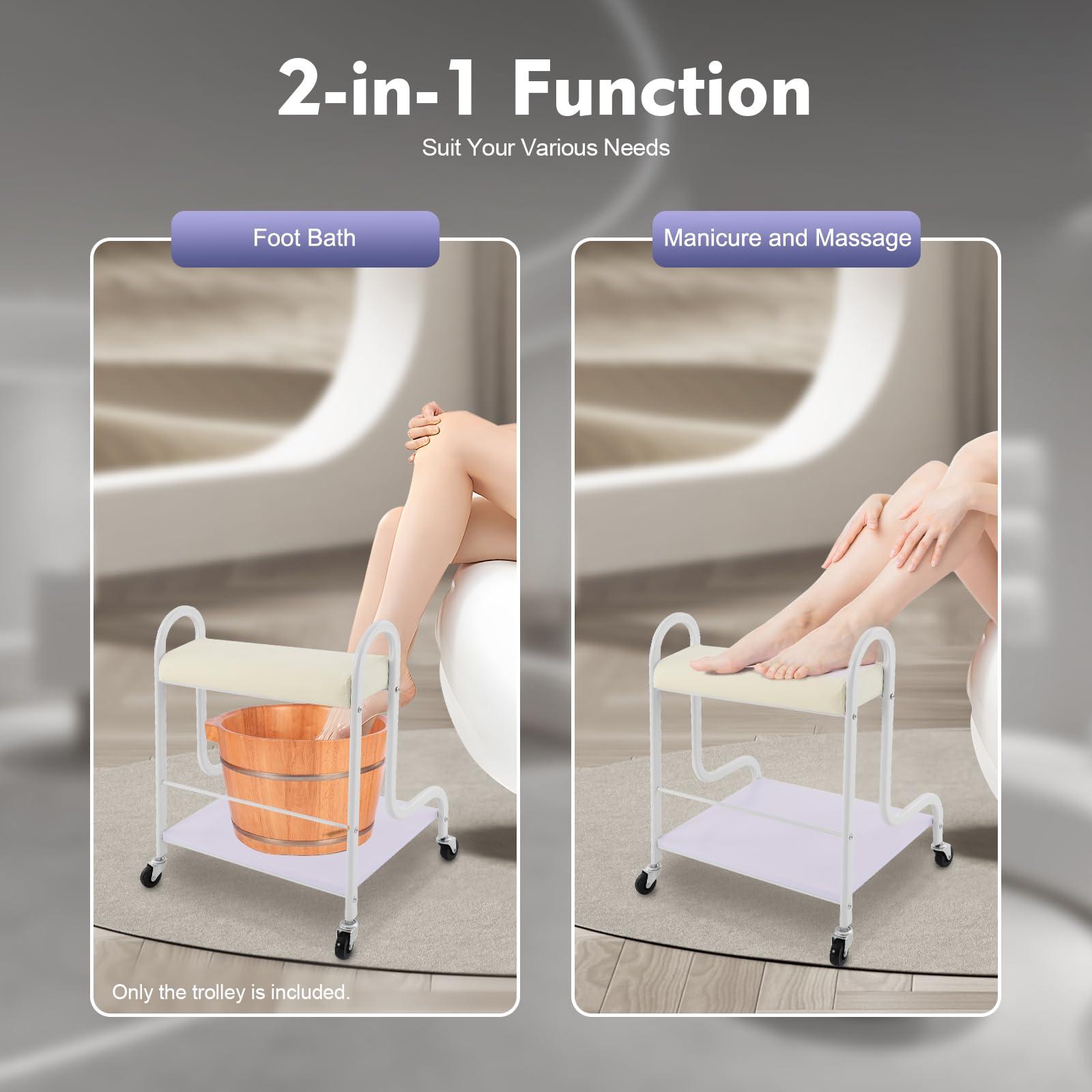 EurHomePlus Beauty Salon Trolley Pedicure Cart with Wheels, Foot Bath Trolley Manicure Foot Rest Portable Esthetician Trolley Cart Nail Or Foot Bath Beauty Salon for Foot Rest Pedicure Massage (White)