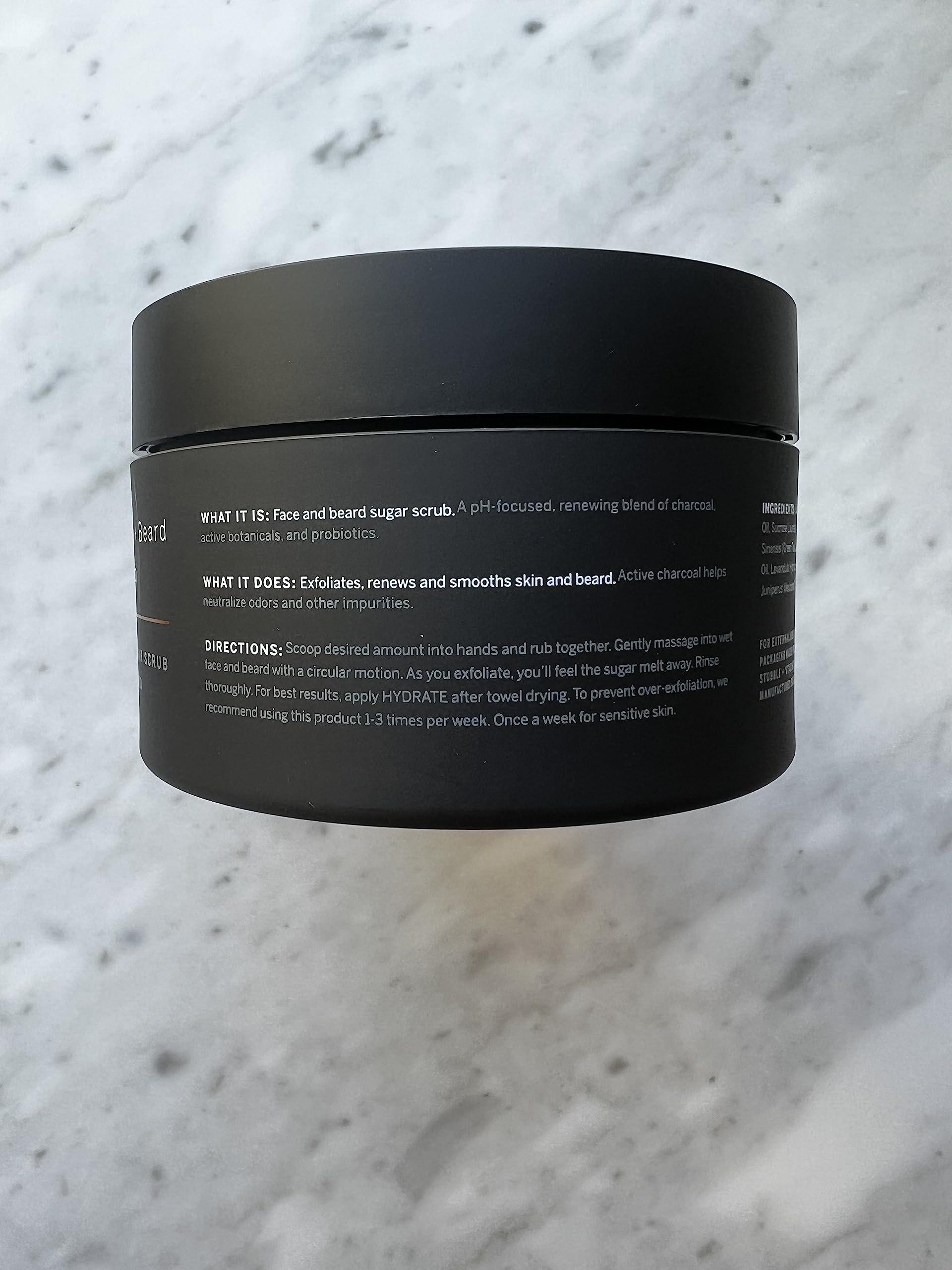 stubble & stache stubble & stache Exfoliating Probiotic Face & Beard Charcoal Sugar Scrub for Men - Deep Cleanse, Pre-Shave Wash, Natural Pore Minimizing Scrub for Daily Use - 3.4 fl oz