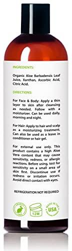 Amara Beauty USDA Organic Aloe Vera Gel - For Face, Body, Hair - 100% Pure, After Sun Care