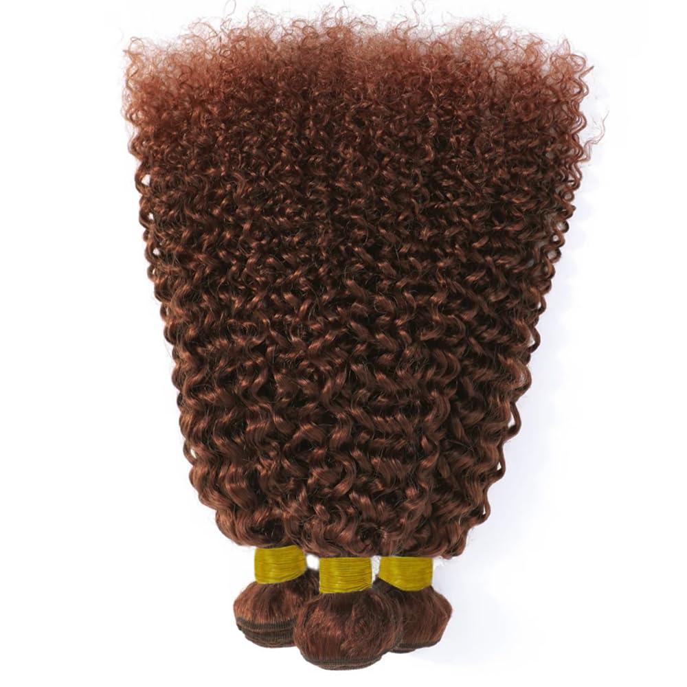 Lukcttr Lukcttr 22 24 26 Inch Color 33 Bundles Copper Brown Kinky Curly Human Hair Bundles Brazilian Reddish Brown Curly Hair Weave