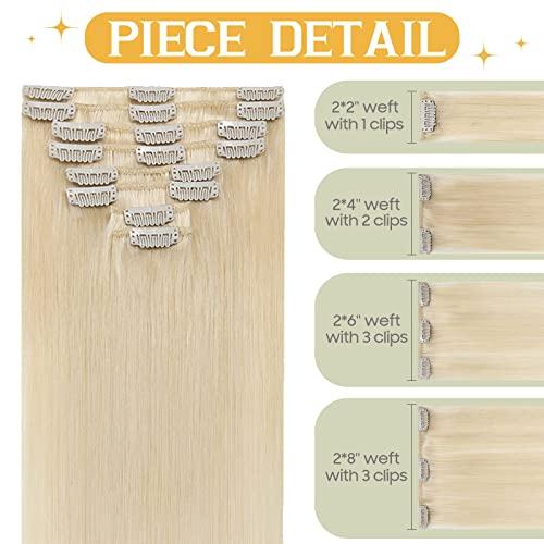 S-noilite S-noilite Clip in Hair Extensions Real Human Hair 24 Inch Platinum Blonde Hair Extensions Remy Human Hair Clip In For Women Natural Straight Clip on Extension 8PCS 80g #60