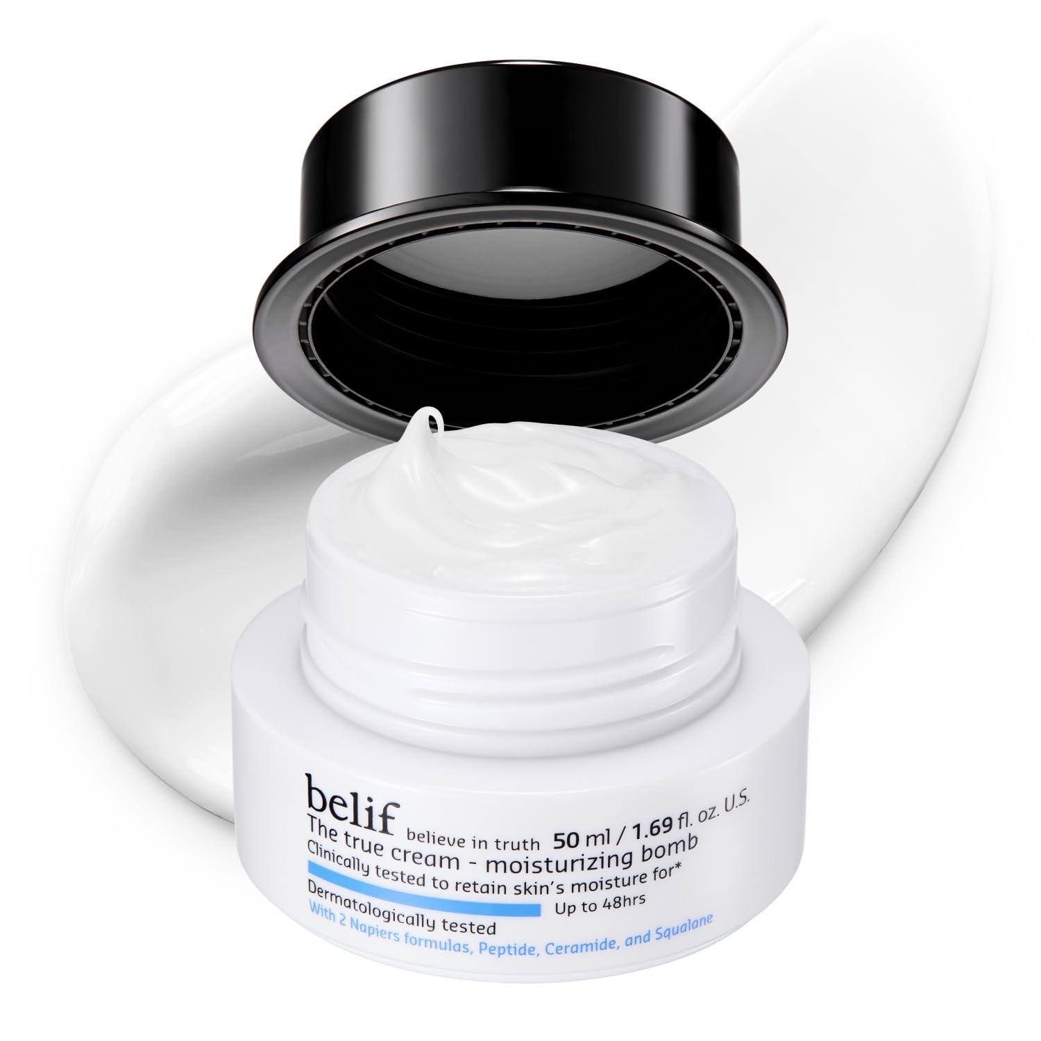 belif belif Moisturizing Bomb Daily Ceramide Moisturizer with Peptide & Squalane, 48hr Hydration & Anti-Aging Cream, Milky & Lightweight, Restores Skin Barrier, Korean Skincare, 1.68 fl oz (50ml)