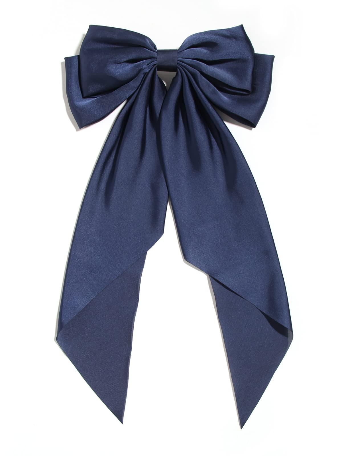 LFOUVRE Navy Blue Bow with 12pcs Ribbon Hair Bows for Women
