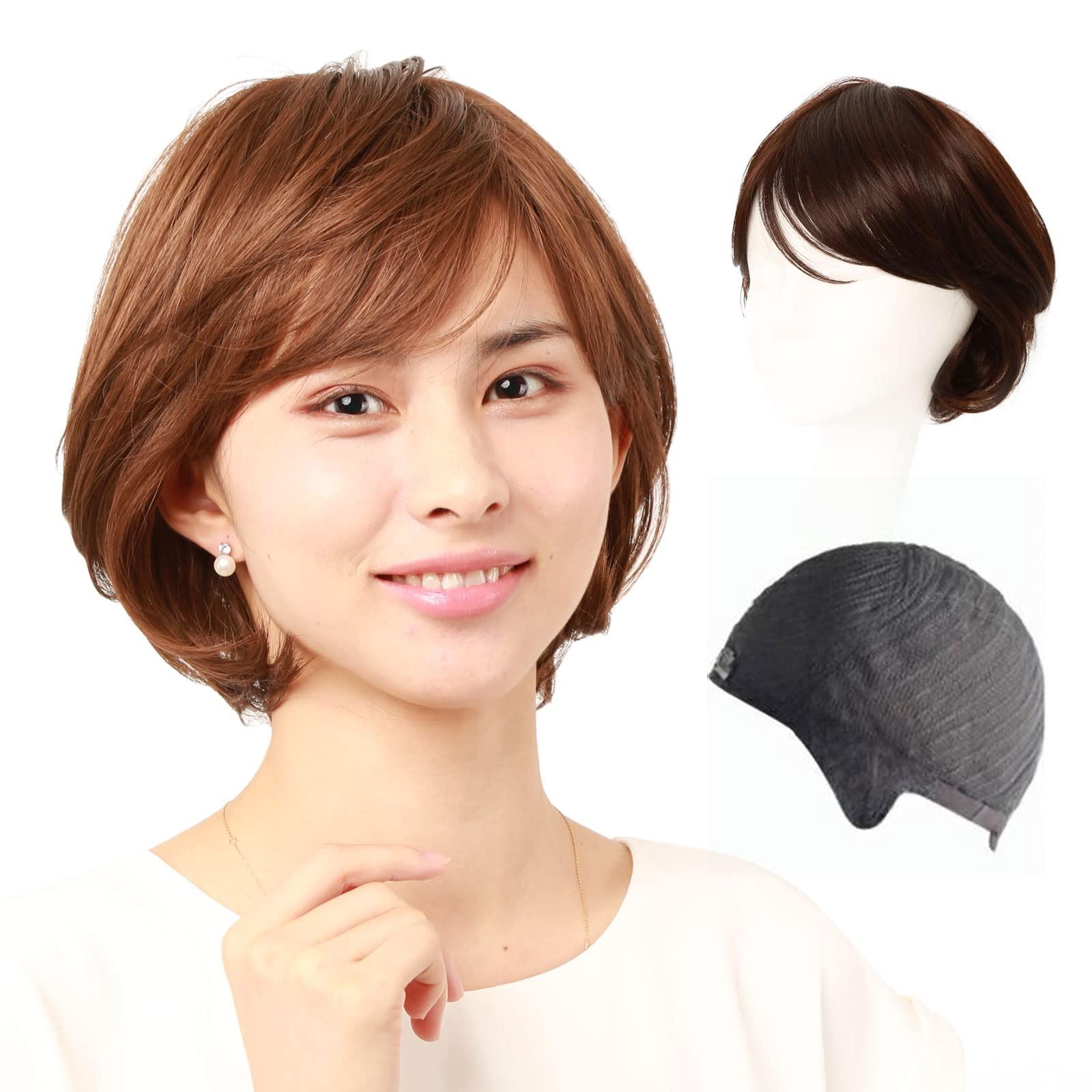 igennki igennki Short Casual Bob Wig with Bangs for Asian Young Women (Human Hair Blend+Medical Base, 3 Dark Brown)