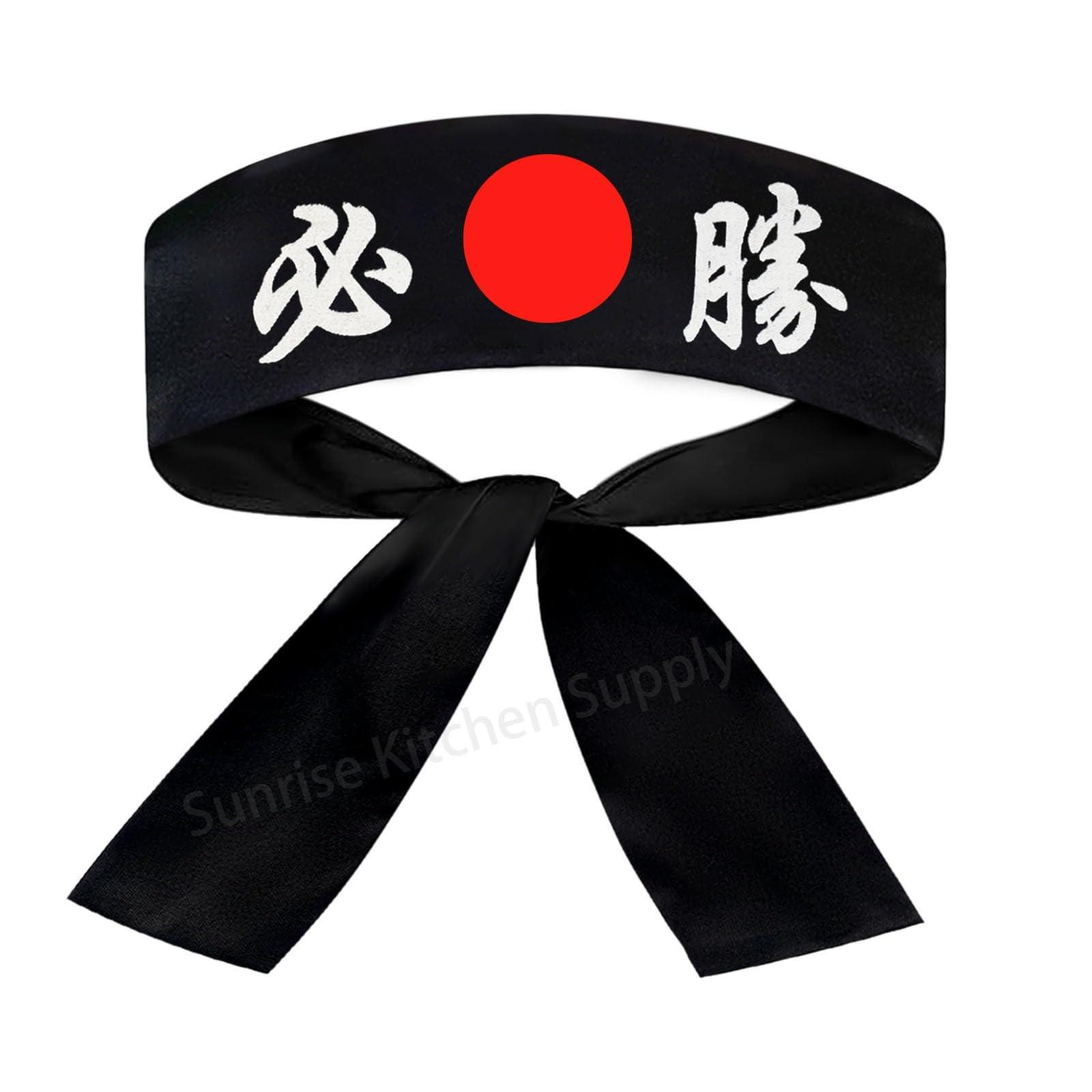 Sunrise Kitchen Supply Sunrise Kitchen Supply Red Hibachi Chef Hat with Tie on Black Japanese Headband (w/Headband Victory)
