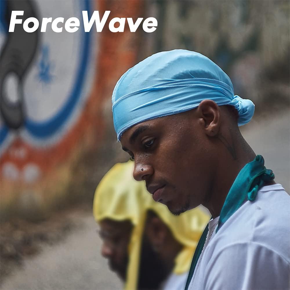 ForceWave ForceWave Silky Durag for Men Wave Cap Satin Dorag for Men Women 360 Wave (SBlue)