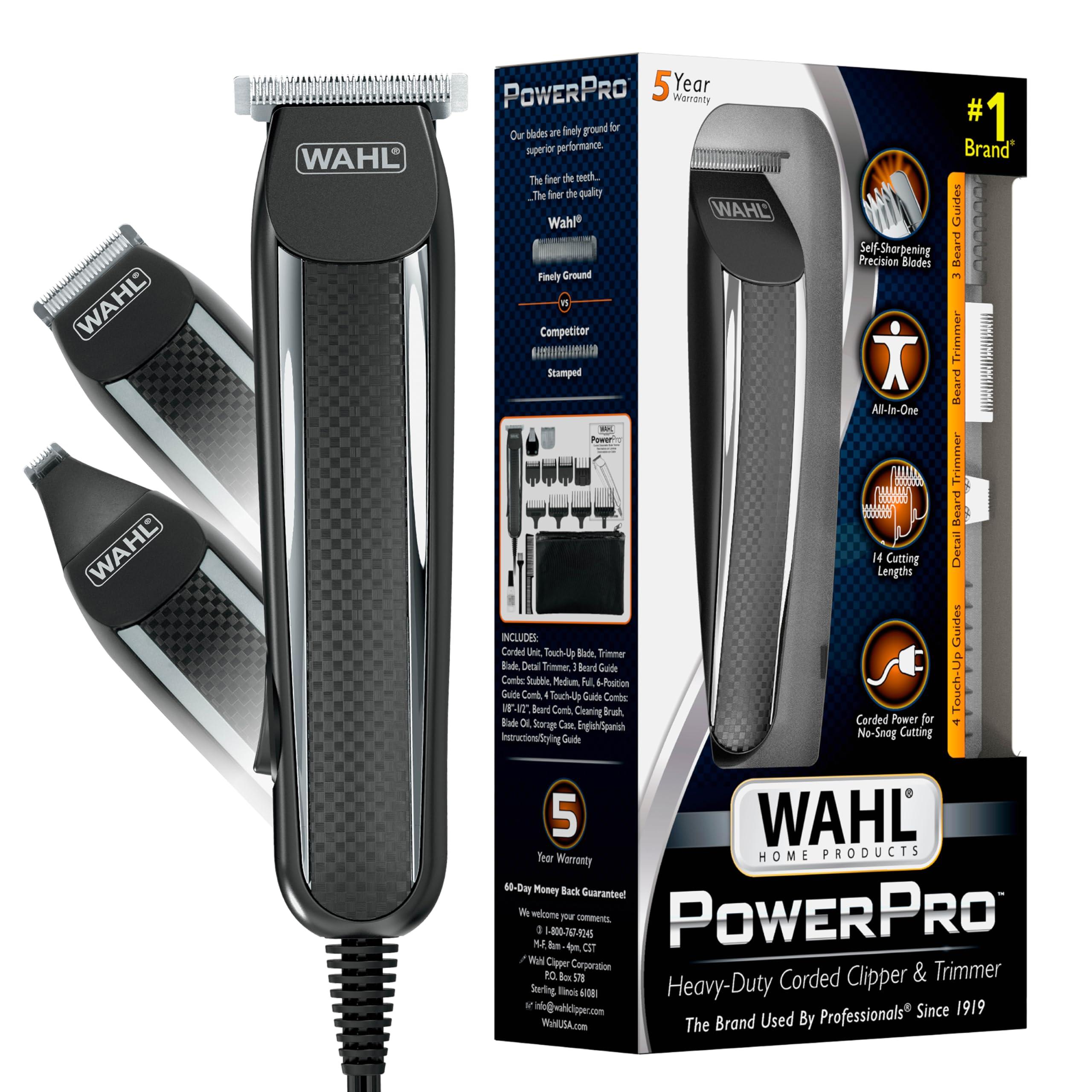 Wahl Wahl PowerPro Corded Detailer Trimmer Kit for Mens Grooming for Beard, Mustache, Stubble, Ear, Nose, & Body Grooming Model 9686