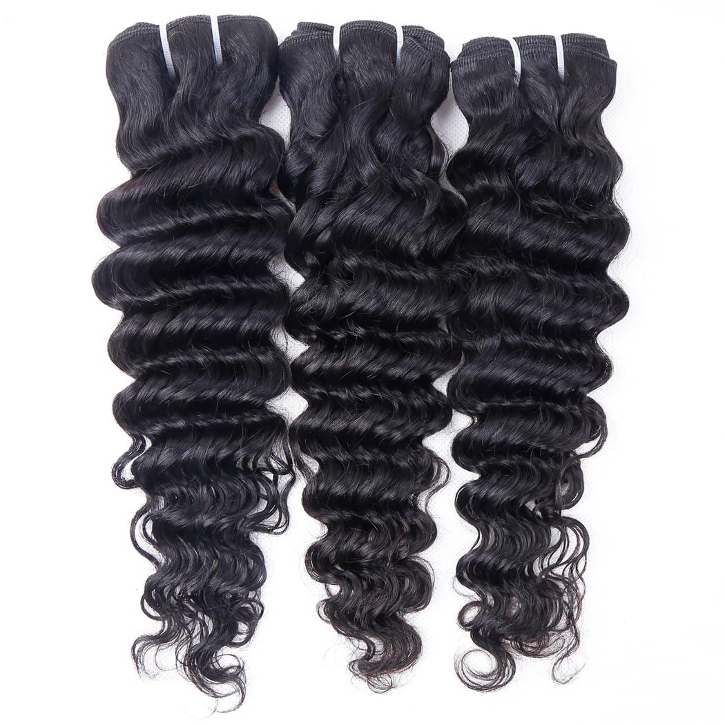 Odir Odir Deep Wave Hair Bundles with 13x4 Frontal Brazilian Human Hair Deep Curly Hair 3 Bundles with Lace Frontal 14 16 18+12 Inch 9A Unprocessed Virgin Hair Natural Color