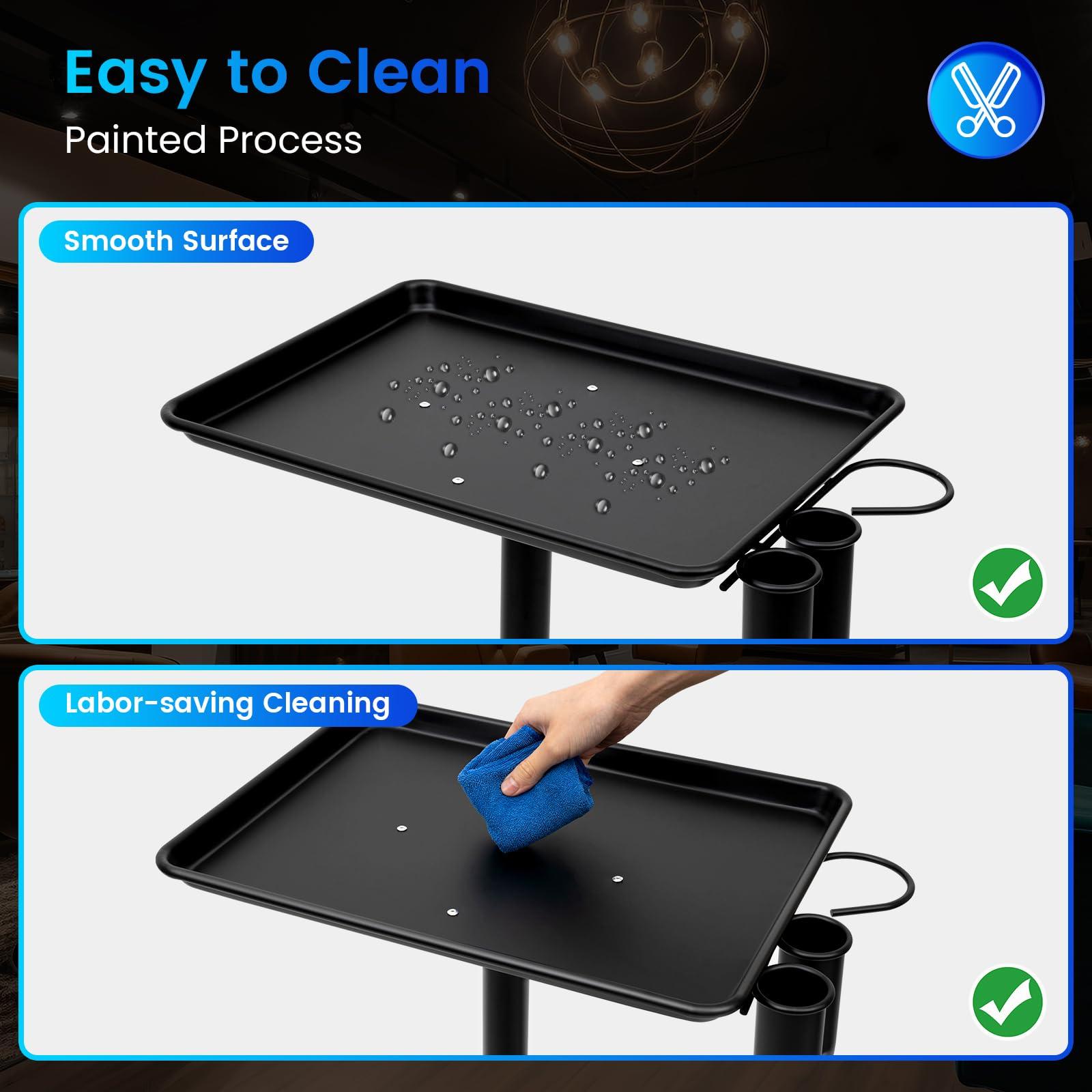 HAPPCUCOE Rolling Salon Trolley Cart Adjustable Height,Barber Shop Tray Storage Cart,Utility Cart,Professional Salon Hair Instrument Tray for Barber Stores (Black)