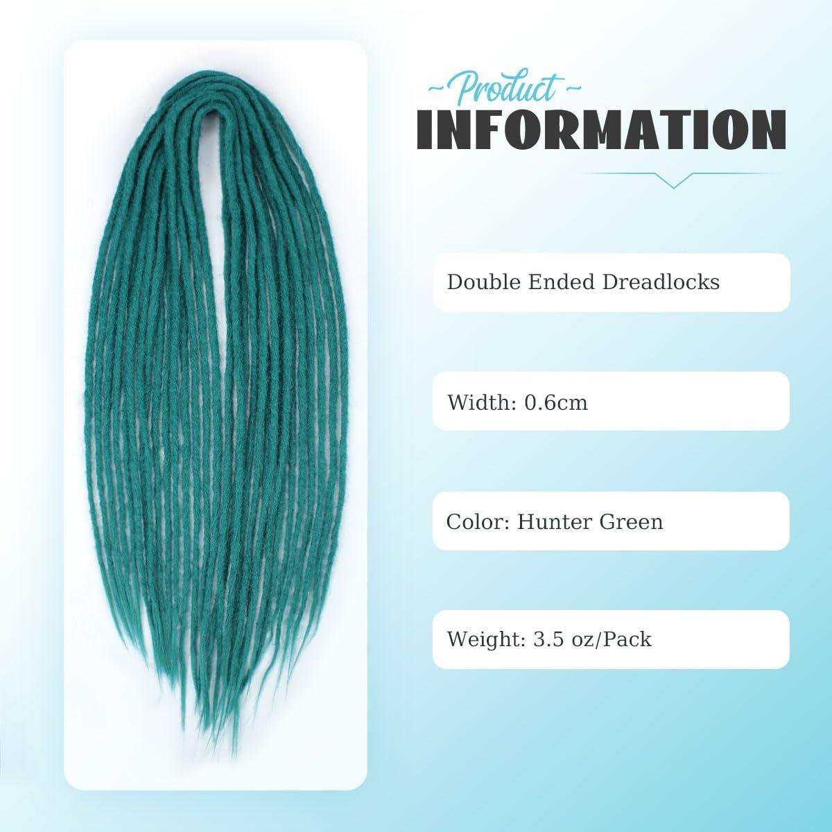 Sangtok Sangtok 15 pcs Double Ended Dreadlock Extensions, 24 inch Teal Green Dreads Extensions Thin 0.6cm Fake Dreadlocks, DE Synthetic Dreadlock Extensions Reggae Hippie Ombre Dreads for Women