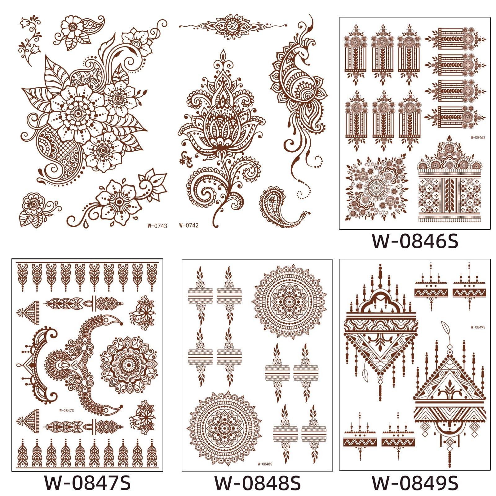 Anomocia 23 Pcs Brown Henna Tattoo Kit Waterproof Temporary Fake Tattoo Stickers for Women Girls DIY on Body Face Arms Legs