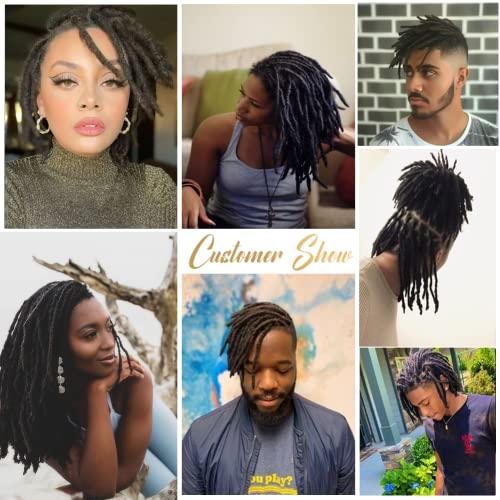 Lyummy Loc Extensions Human Hair 100% Human Hair 6 Inch 22 Strands Dreadlock Extensions for Men/Women Full Head Handmade 0.6cm Thinner Can Be Dyed Bleached Curled and Twisted Natural Black Loc Extensions