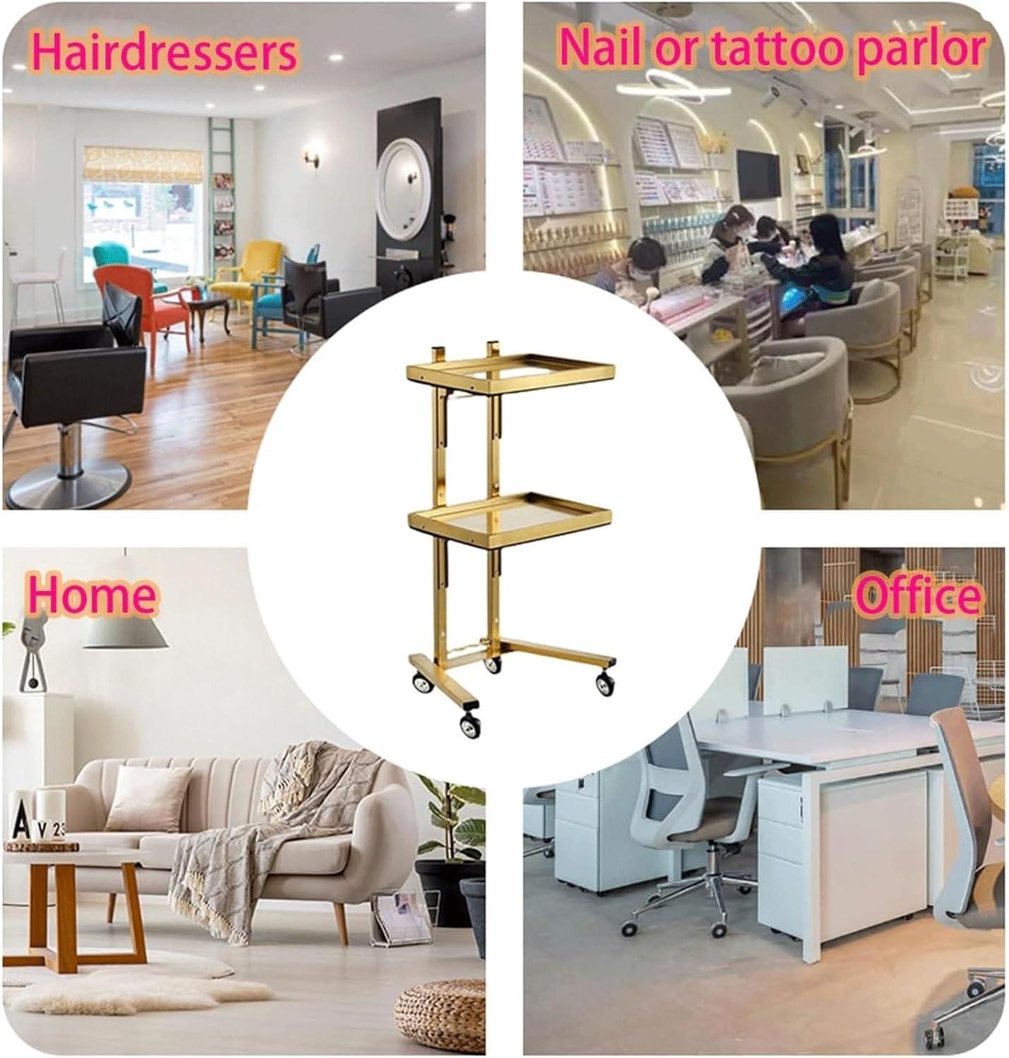 YPDJVLTI YPDJVLTI Salon cart Salon Rolling Cart Metal Salon Cart Foldable Trolley Cart 2 Tier Storage Utility Cart with Casters Portable Salon Trolley Portable