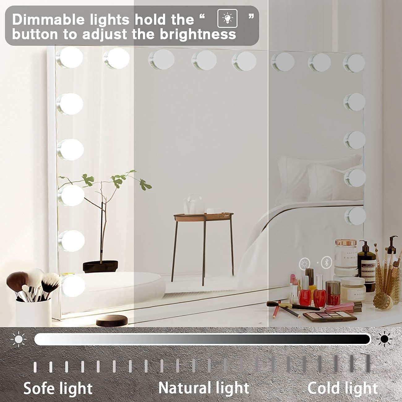 Hansong Hansong Vanity Mirror with Lights and Bluetooth Extra Large Hollywood Makeup Mirror with 18 pcs LED Bulbs Lighted Mirror with USB Charging,3 Color Lighting Modes Tabletop or Wall Mount