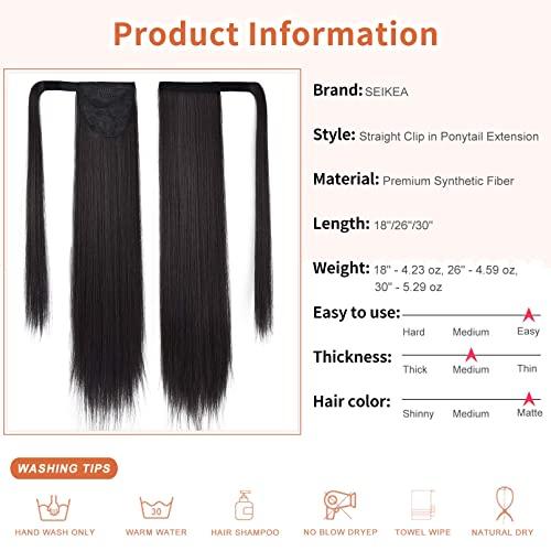 SEIKEA SEIKEA Ponytail Extension Clip in Wrap Around Long Straight Pony Tail Hair Synthetic Hairpiece for Women 30 Inch Color Black Brown