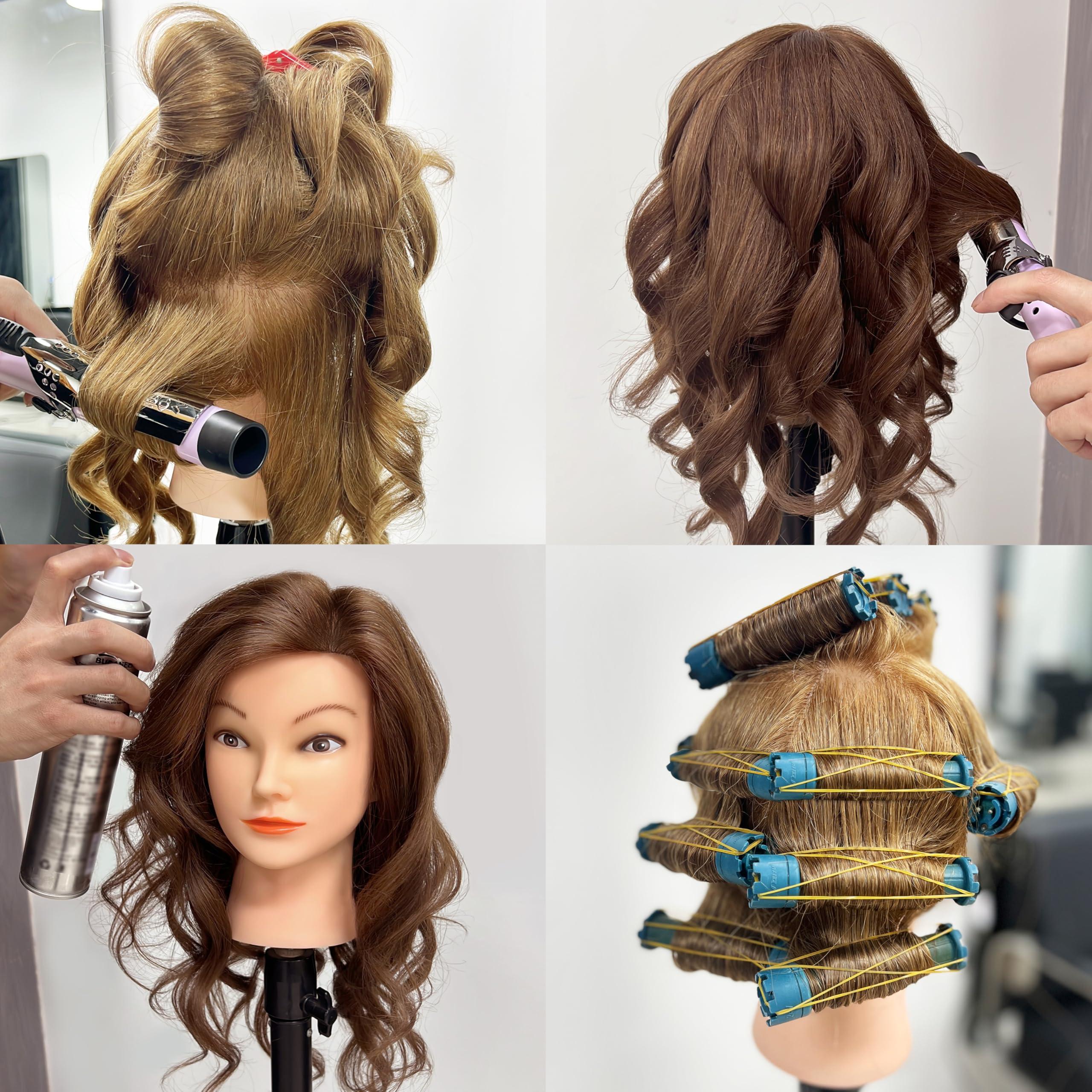 SOPHIRE SOPHIRE 100% Real Human Hair Mannequin Head with 9 Tools and Clamp, Hairdressers' Practice Training Head and Cosmotology Doll Head for Hairstyling and Braid - #27