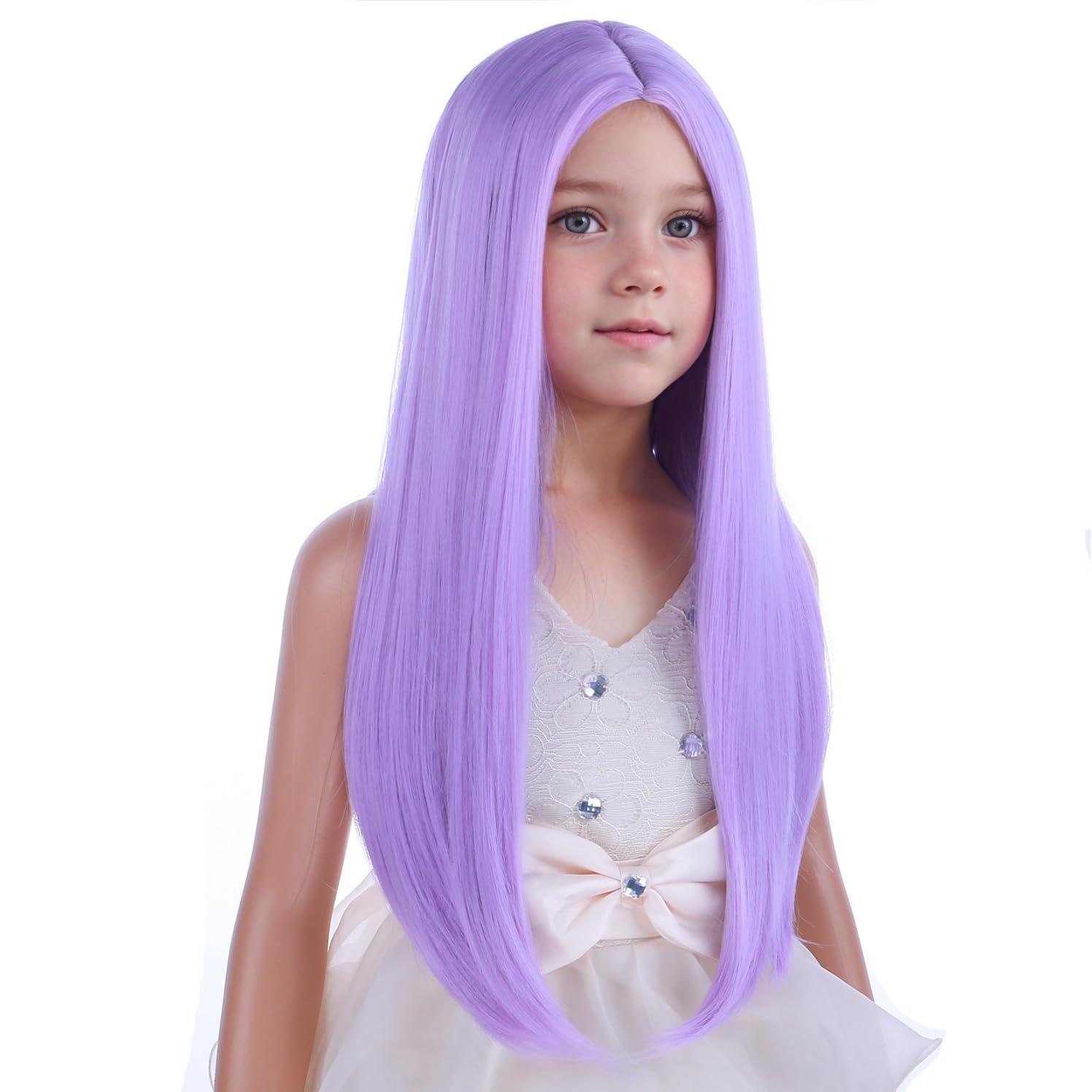 PATTNIUM PATTNIUM Kids Child Purple Wigs Lavender Purple Long Straight Wig for Girls Child Middle Part Colorful Synthetic Hair Wig