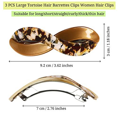 CHLINS 3 PCS Large Tortoise Hair Barrettes Clips - Women Hair Clips Shell Barrette Curved Barrette Automatic Hair Clip for Women Thick Hair(Tortoise#3)