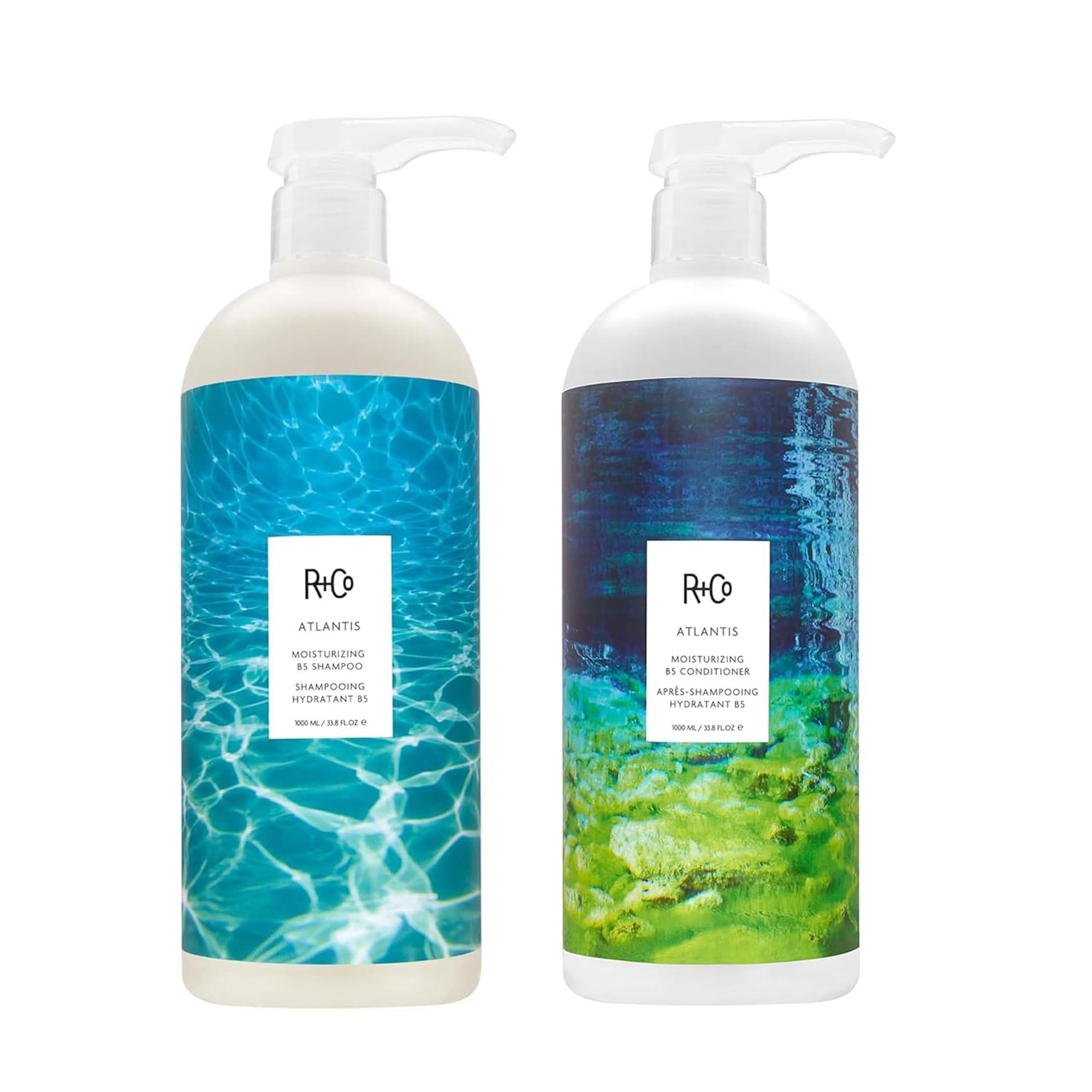 R+Co R+Co Atlantis Moisturizing B5 Hair Shampoo and Conditioner Set (1 Liter) + R+Co High Dive Travel Size (.5 Oz) | Body + Shine + Smoothing for All Hair Types | Vegan + Cruelty-Free |