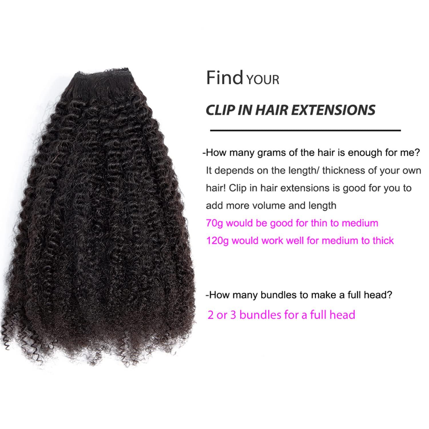 YOOONXI Kinky Curly Clip in Hair Extensions Real Human Hair 4B 4C Human Hair Clip in Extensions Double Weft Afro Kinky Curly Clip ins for Black Women Natural Color 7pcs 70g/set 14Inch