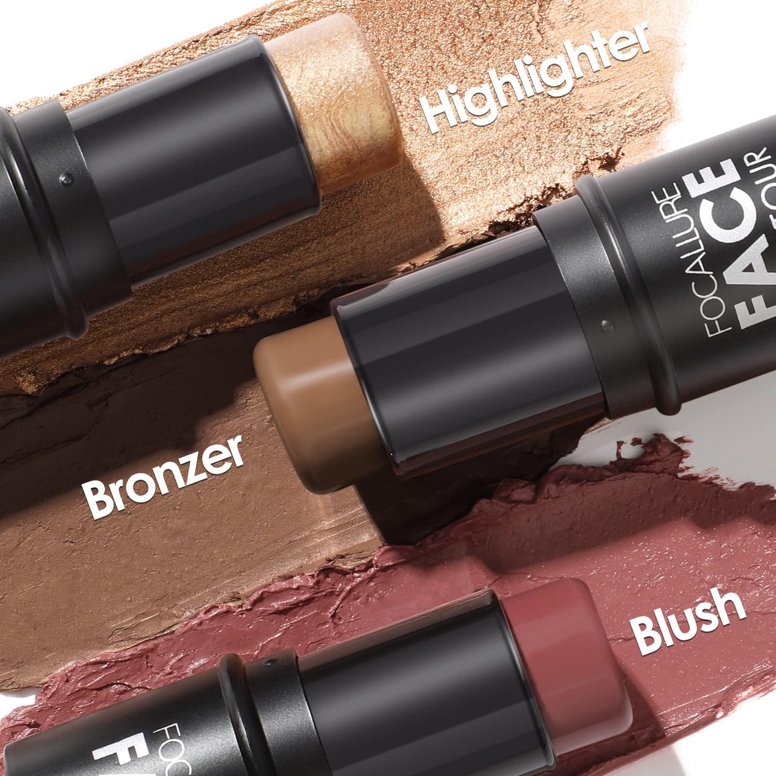 FOCALLURE FOCALLURE 3 Pcs Cream Contour Sticks,Shades with Highlighter & Bronzer & Blush,Non-greasy Long-wear Face Contouring Pen,Easy to Sculpt the Face and Create a Lightweight Finishing Makeup,MEDIUM-DEEP