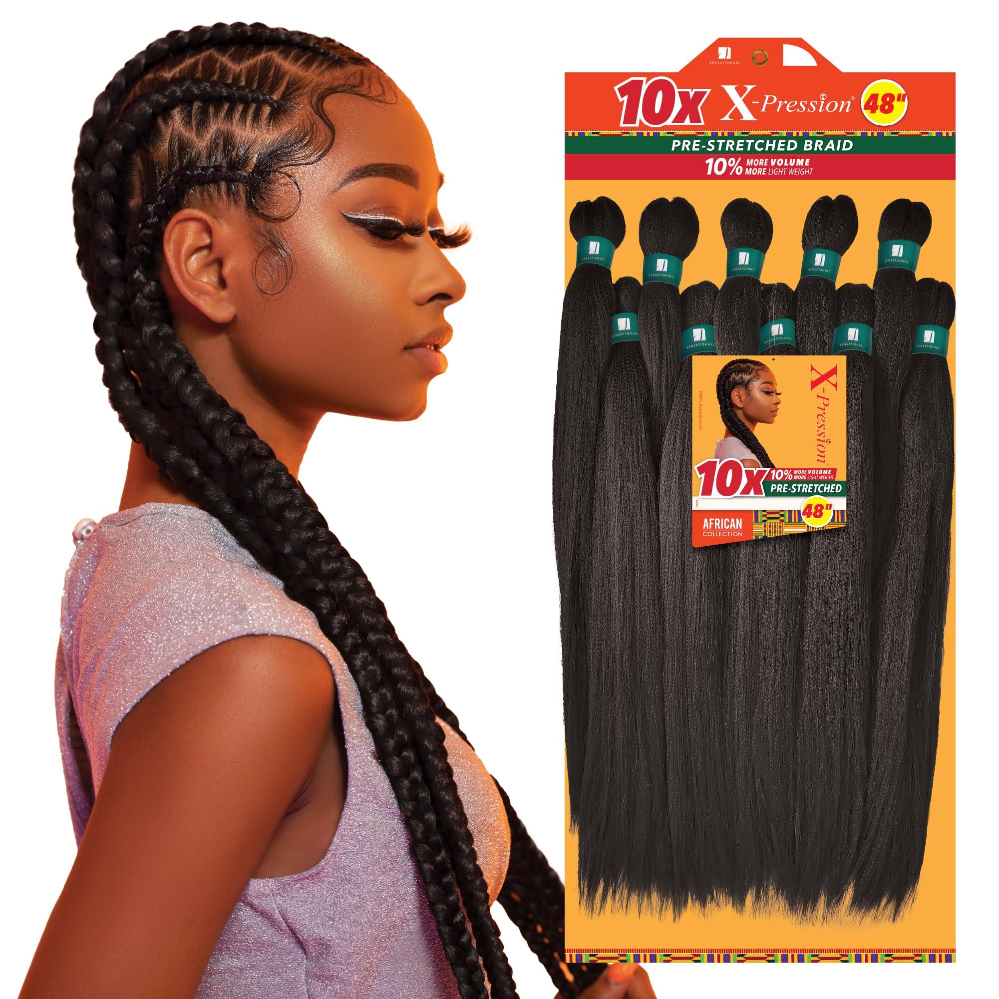 Sensationnel Sensationnel X-pression prestretched braiding hair - 10x braid 48 inch all kanekalon flame retardant synthetic braid for box braids and twists (1B OFFBLACK)
