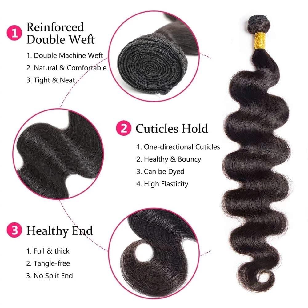 NROOEAY NROOEAY Brazilian Body Wave Bundles Human Hair 28 28 28 Inch 12A Unprocessed Human Hair Bundles Body Wave Virgin Hair Weave Bundles 3 Bundles Human Hair 1B Natural Black