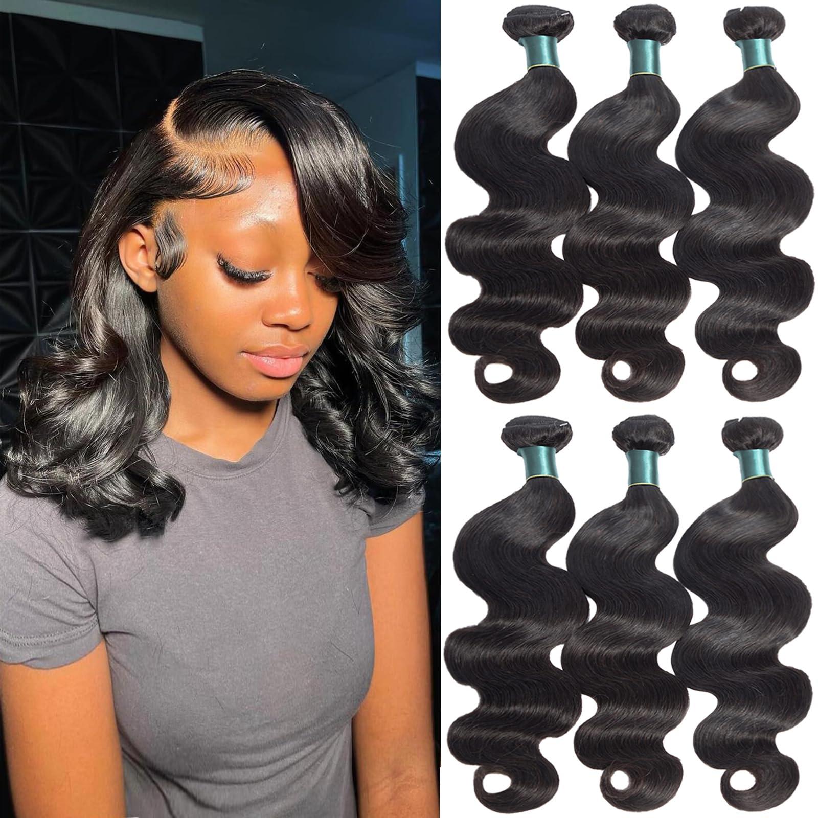 Superfect Superfect Human Hair Bundles 12 14 16 Inch Body Wave Bundles Human Hair 12A 100% Unprocessed Brazilian Virgin Hair Weave 3 Bundles Deals Human Hair Natural Black (12 14 16, Body 3Bundles)