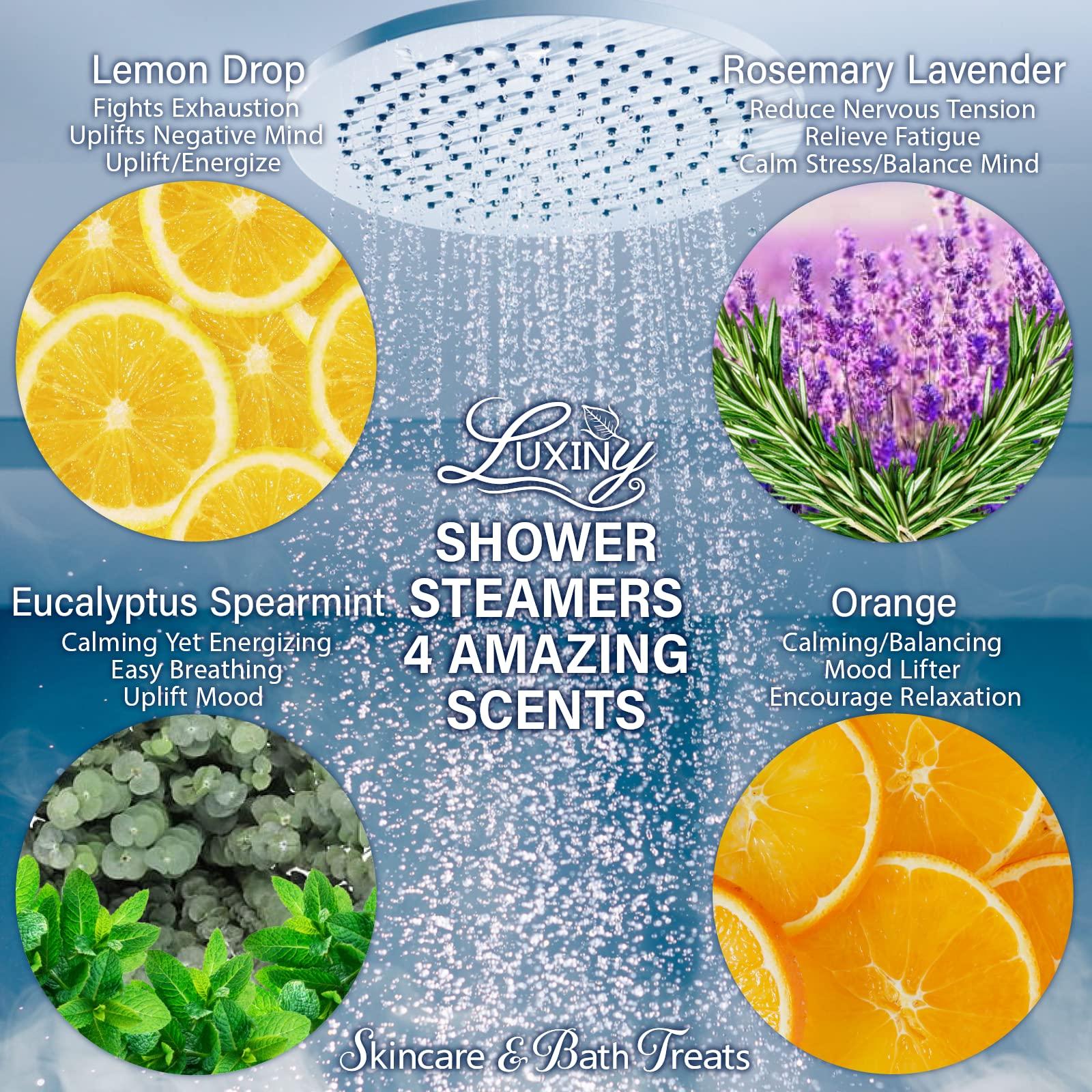 Luxiny Eucalyptus Shower Steamer Aromatherapy in Your Shower, American Made by Luxiny, Shower Bomb Tablets Melt to Release a Vapor for Natural Stress Relief - Pack of 4 XL Steamers (Eucalyptus Spearmint)