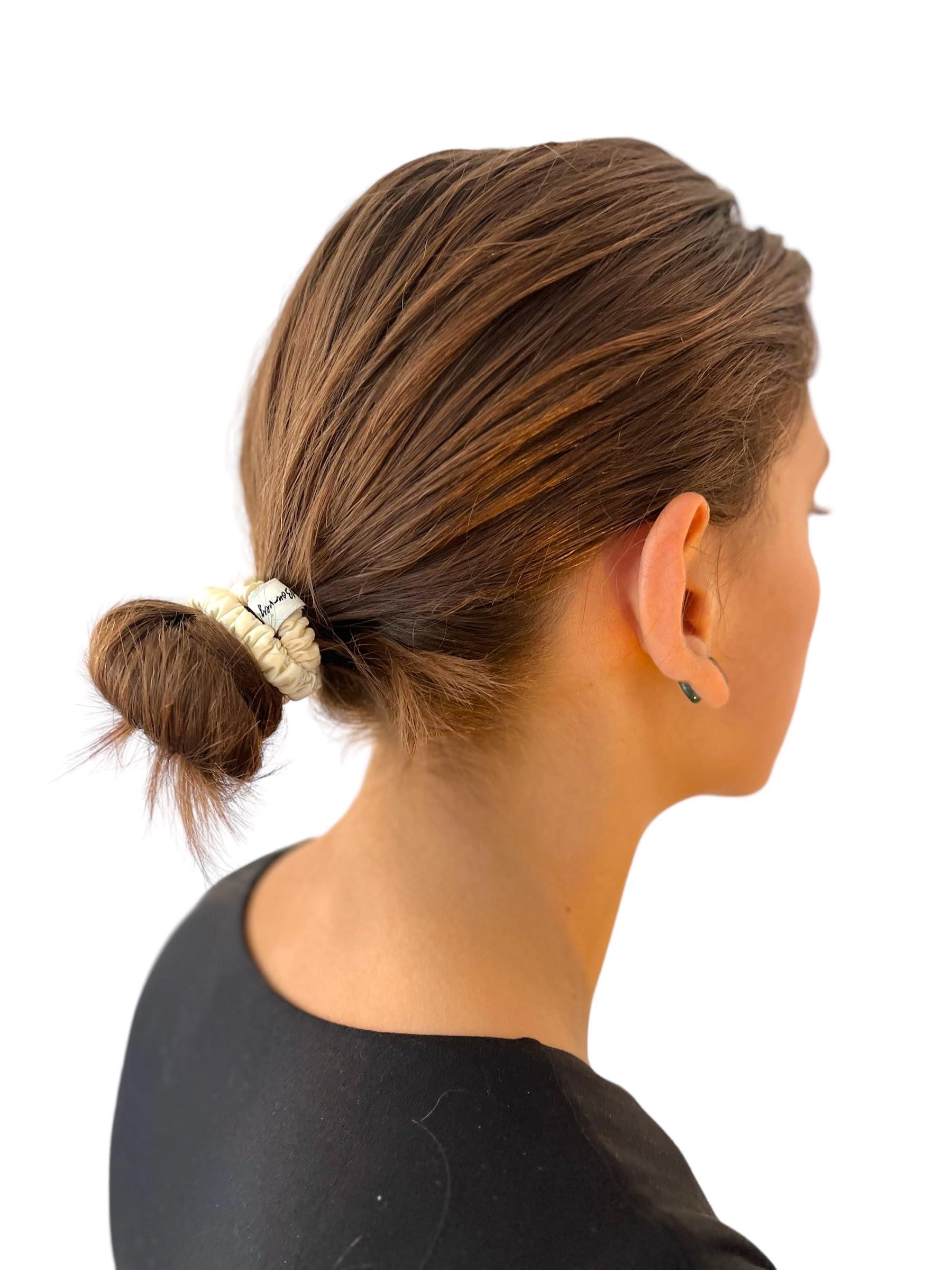 Bonvey BONVEY The Skinny Scrunchie LIGHTEST BLONDE 100% Pure Mulberry Silk, GRADE 6A Elastic Scrunchies (Set of 4)