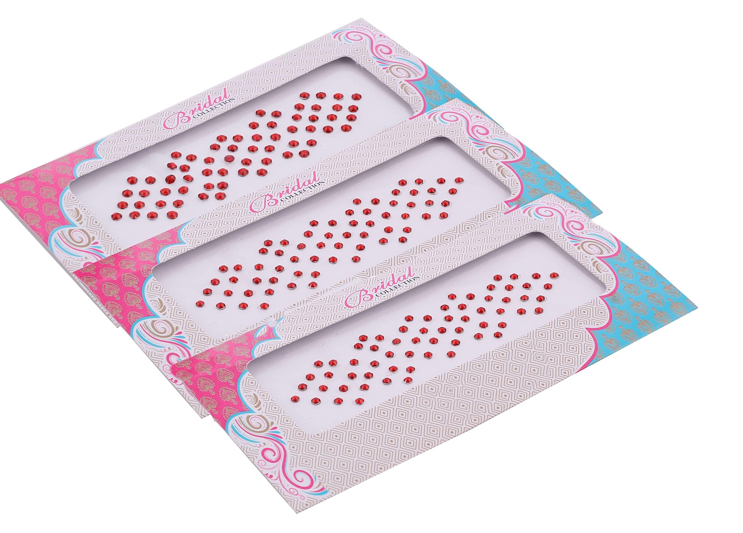 VAMA Vama Fashions Diamond Crystal Stone Red Bindi Bindiya kumkum sticker Combo Set Bindi For women (3 Sheets Mix Sizes)