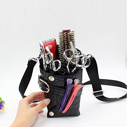 boshiho Scissors Pouch PU Leather Salon Barber Hairdressing Scissors Holster Hair Stylist Tools Bag Comb Shear Holster Waist Shoulder Belt (Black2)
