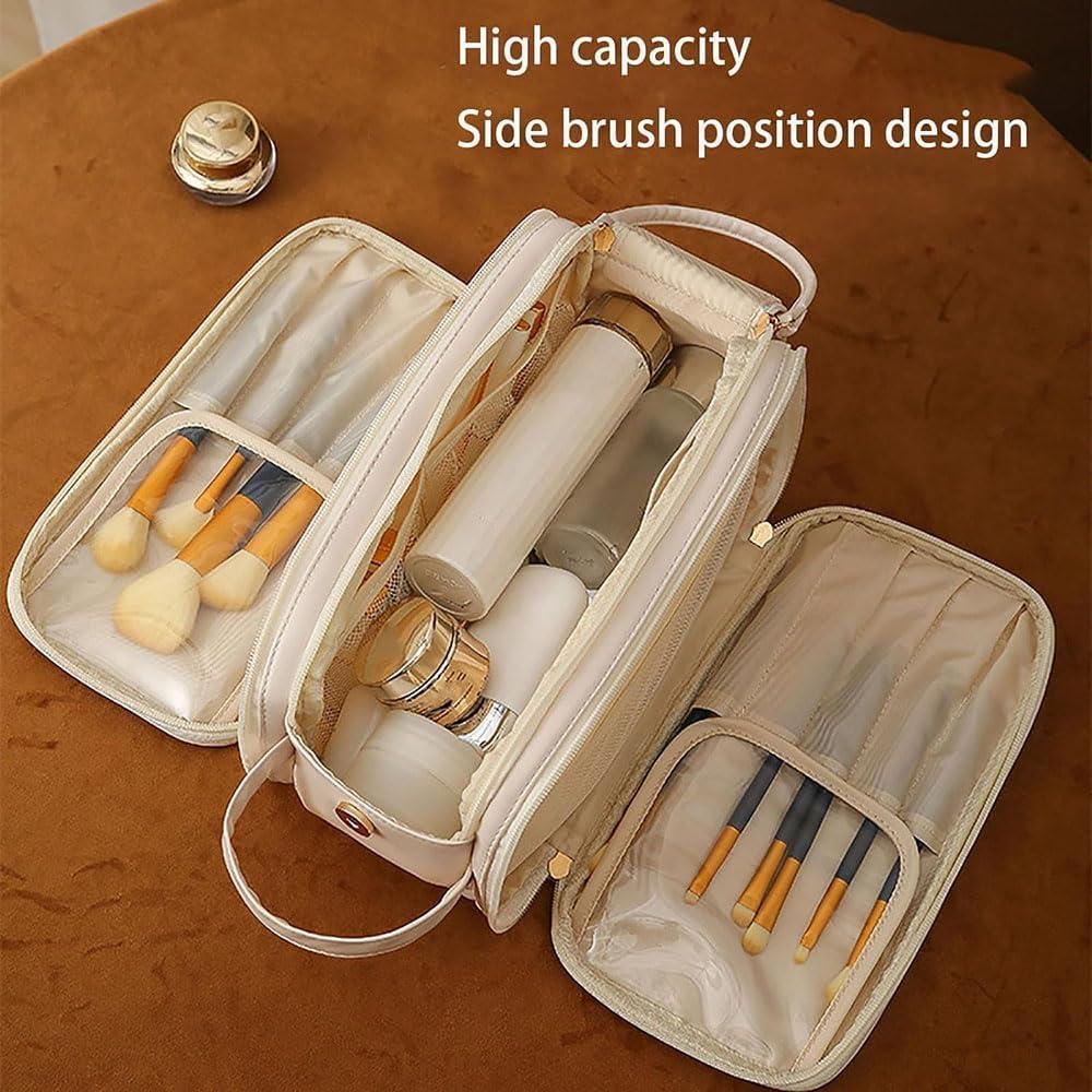 ZLWEI ZLWEI Luxorluxe Makeup Travel Bag,Luxor Luxe Large Capacity Travel Cosmetic Bag, PU Leather Three Layers Makeup Travel Bag (black)