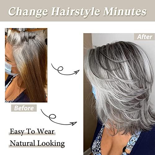 Liyouda Liyouda Short Gray Wigs for White Women Should Length Grey Layered Wigs, 14inch Grey Wig Wavy Curtain Bangs Wig Silver Gray Wigs for Black Women Synthetic Light Gray Wigs for Older Women