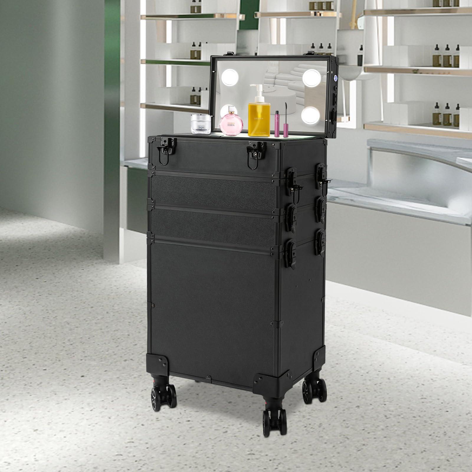 YIYIONCE YIYIONCE Professional Makeup Case Rolling Makeup Case Makeup Train Case with LED Lighted Mirror Cosmetic Trolley Case on Wheels Multi-layer Makeup Organizer for Makeup Artists| US STOCK (6IN1 5-Tiers)