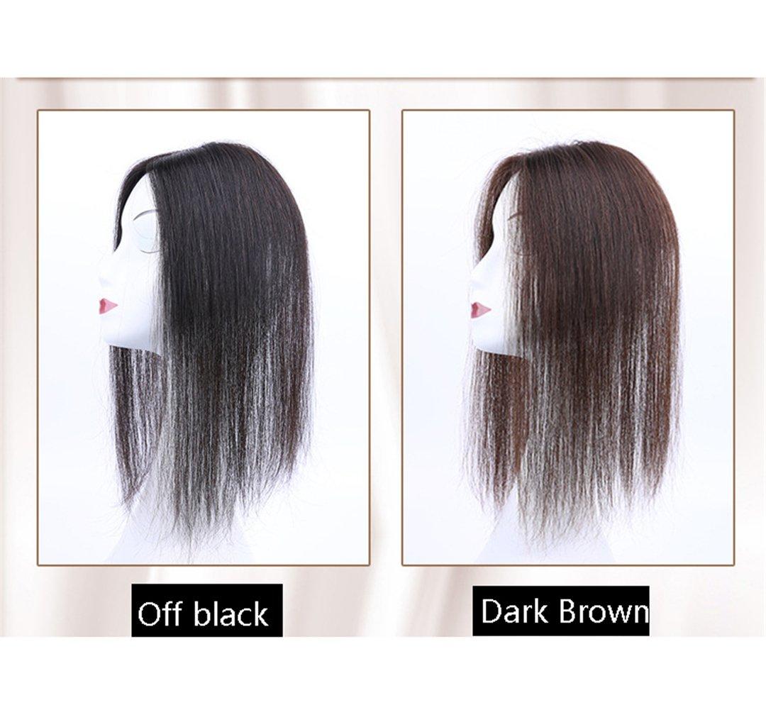 Susanki 3"x 4" Silk Base Human Hair Topper Free Part Invisible Secret Wiglet Hairpieces for Women with Hair Loss, 12" Dark Brown