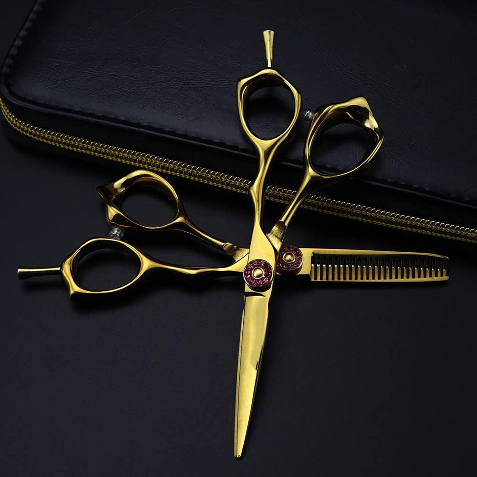 USLXDCYC USLXDCYC Hair Cutting Scissors Shears Kit, 5 Inch Professional Steel Scissor Gold Hair Scissors Haircut Thinning Barber Tools Cutting Shears Hairdressing Scissors Set gift