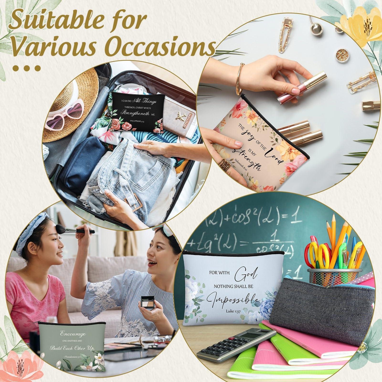 Jetec Jetec 30 Pcs Christian Gift for Women Religious Valentine Gifts Cosmetic Bags Inspirational Bible Verse Pencil Pouch Makeup Bags with Zipper for Travel Women Mother Sister(Morandi Style)